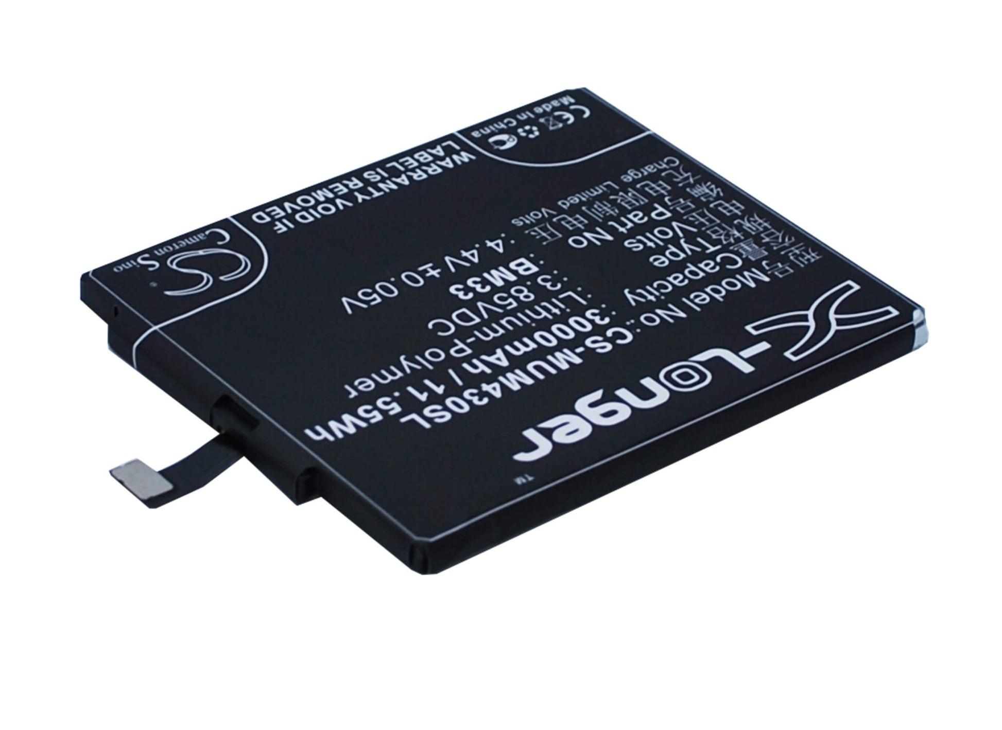 3.85V, 3000mAh, Li-Polymer Battery fits Xiaomi, M4i, X9, 11.55Wh