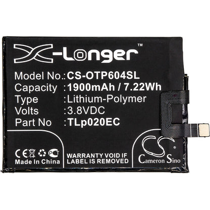 3.8V, 1900mAh, Li-Polymer Battery fits Alcatel, One Touch Pop Up, One Touch Pop Up Lte Dual Sim, 7.22Wh