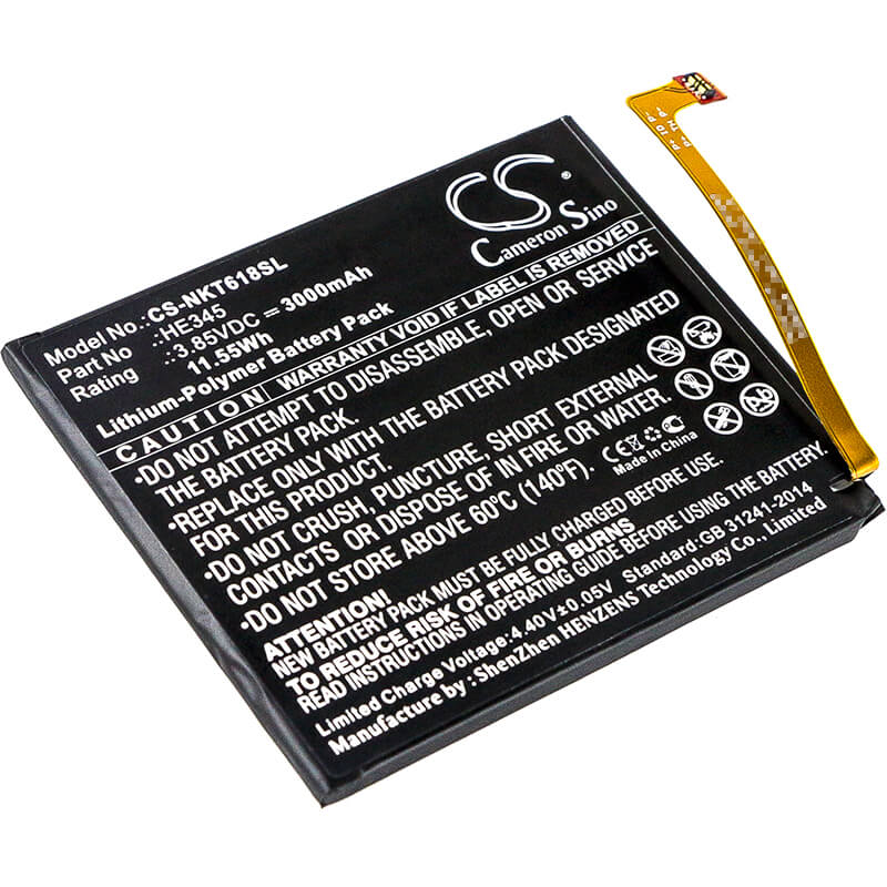 3.85V, 3000mAh, Li-Polymer Battery fits Nokia, 6 2018, 6 2nd, 11.55Wh