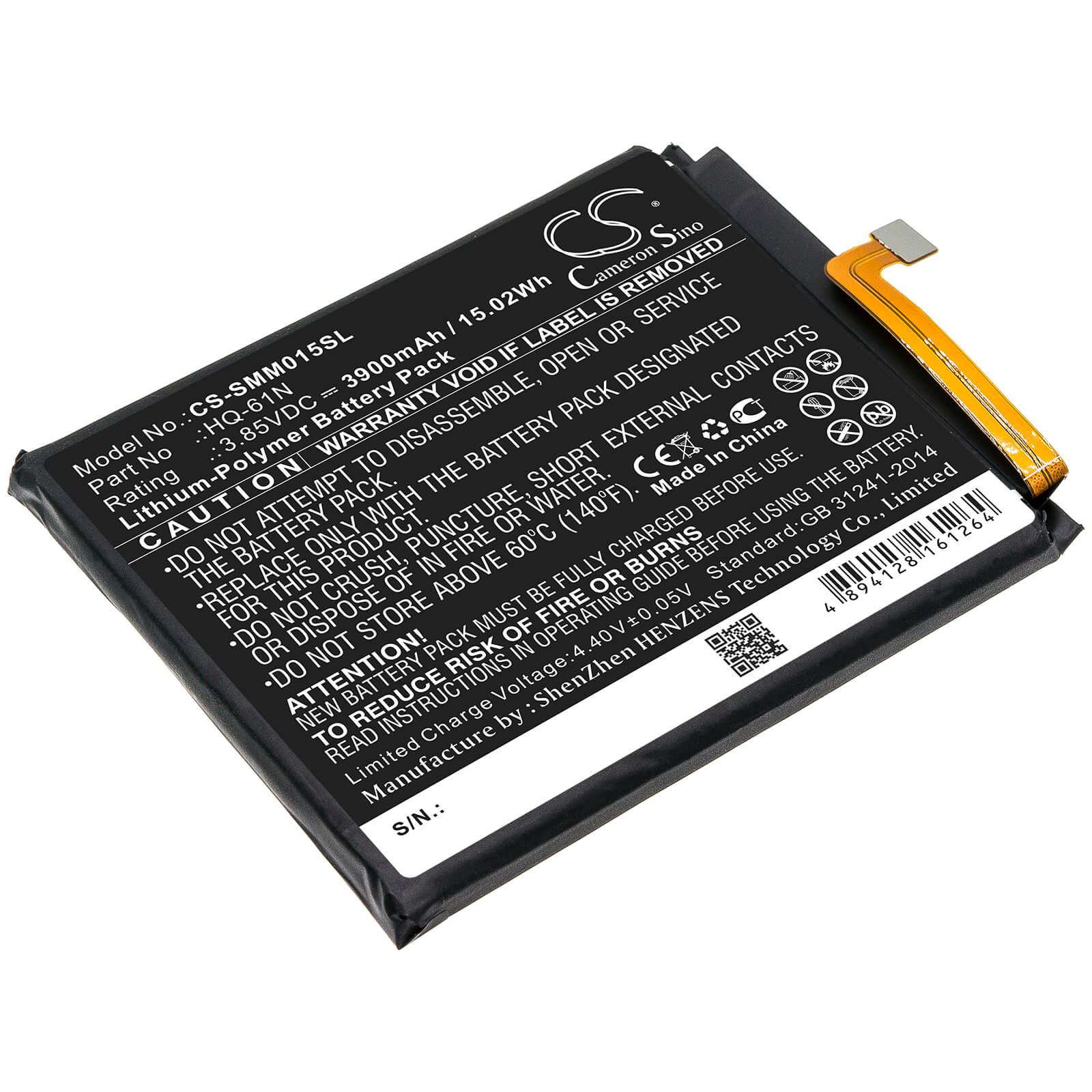 3.85V, 3900mAh, Li-Polymer Battery fits Samsung, Galaxy M01 2020, Sm-m015, 15.015Wh