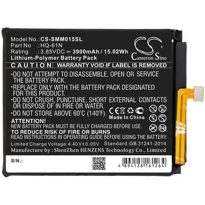 3.85V, 3900mAh, Li-Polymer Battery fits Samsung, Galaxy M01 2020, Sm-m015, 15.015Wh