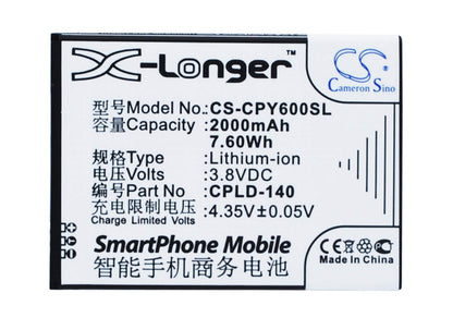 3.8V, 2000mAh, Li-ion Battery fits Coolpad, 5316, 8713, 7.6Wh