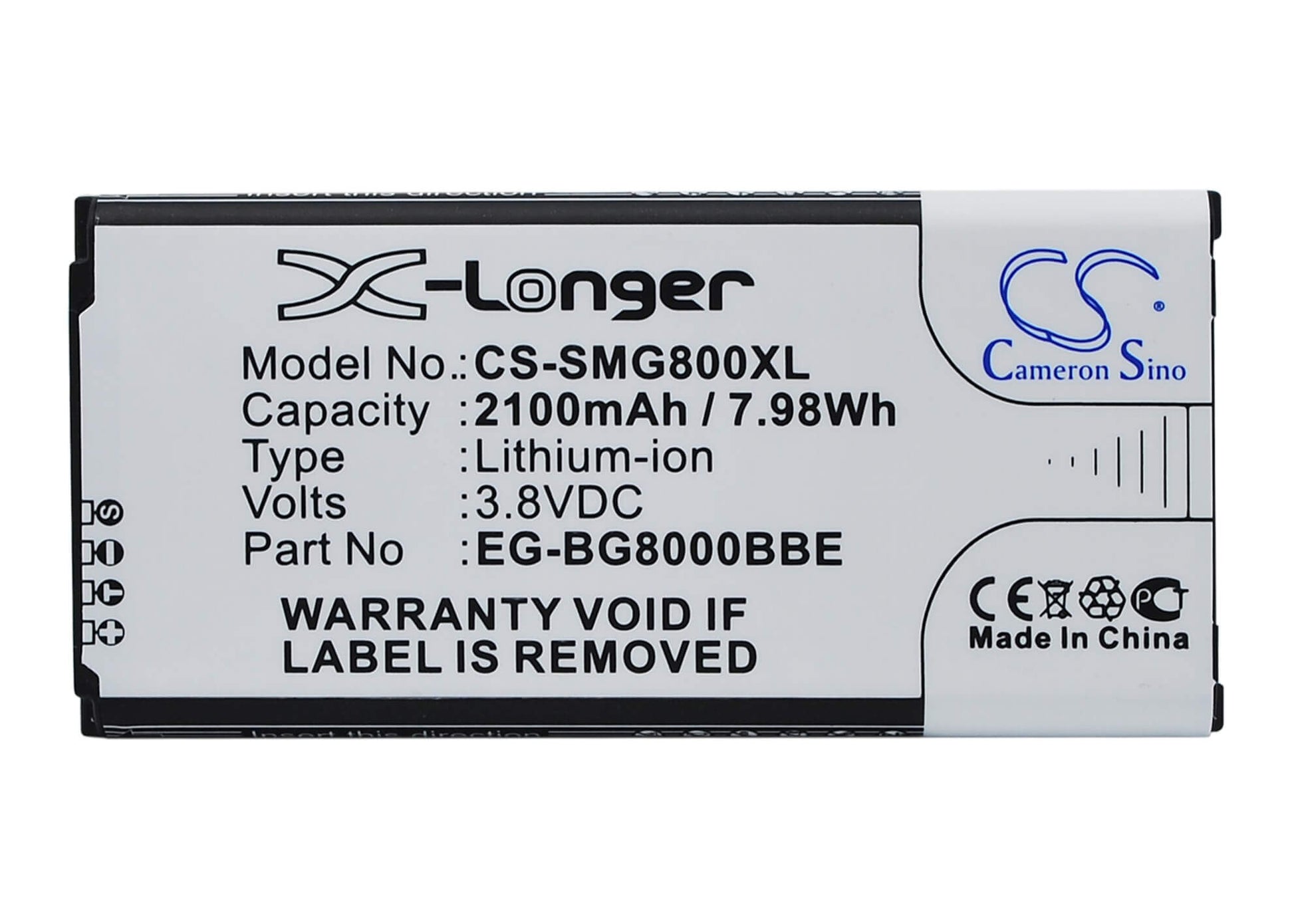 3.85V, 2100mAh, Li-ion Battery fits Samsung, Galaxy S5 Dx, Galaxy S5 Mini, 8.085Wh