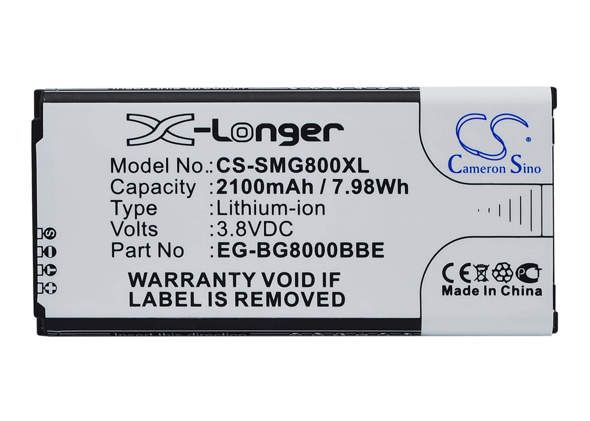 3.85V, 2100mAh, Li-ion Battery fits Samsung, Galaxy S5 Dx, Galaxy S5 Mini, 8.085Wh