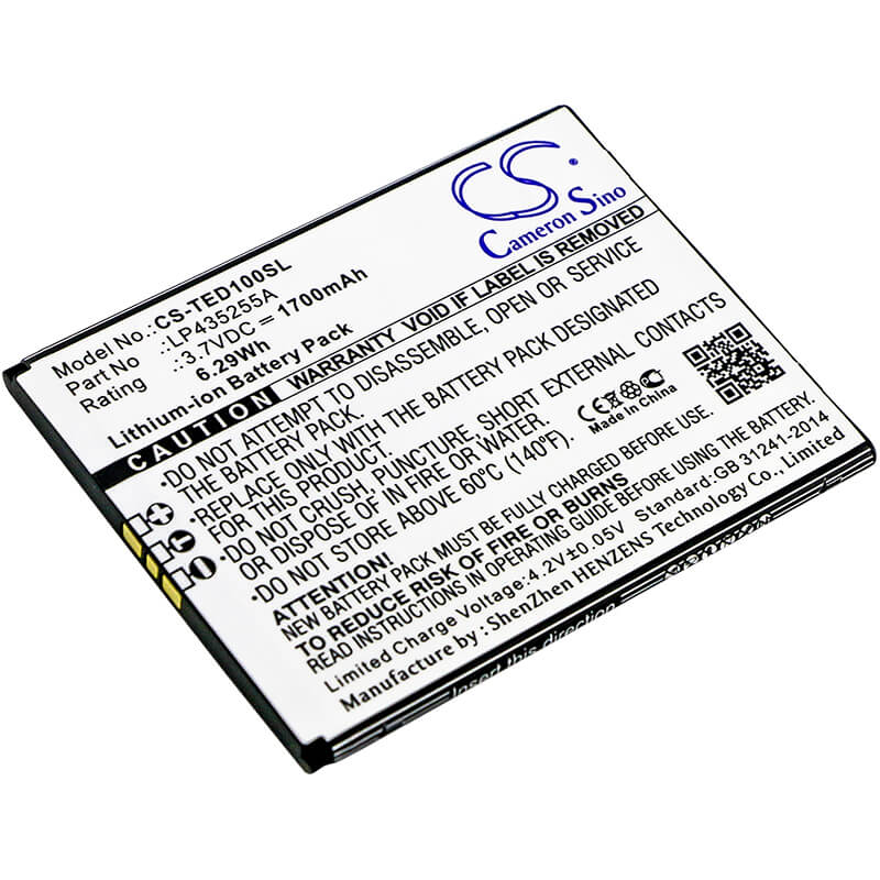 3.7V, 1700mAh, Li-ion Battery fits Telefunken, Selfie Ts1, 6.29Wh