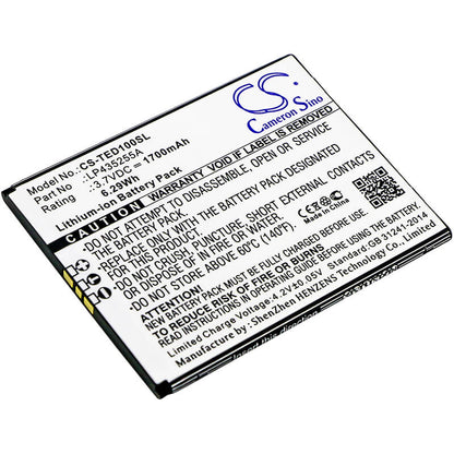 3.7V, 1700mAh, Li-ion Battery fits Telefunken, Selfie Ts1, 6.29Wh