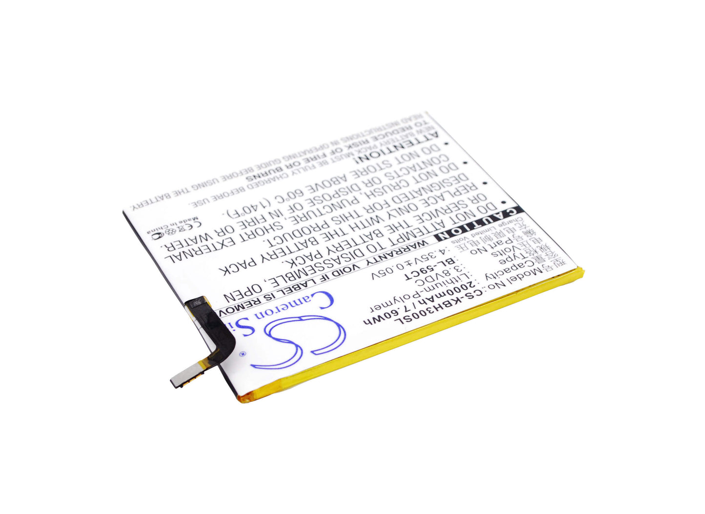 3.8V, 2000mAh, Li-Polymer Battery fits Koobee, H3, 7.6Wh