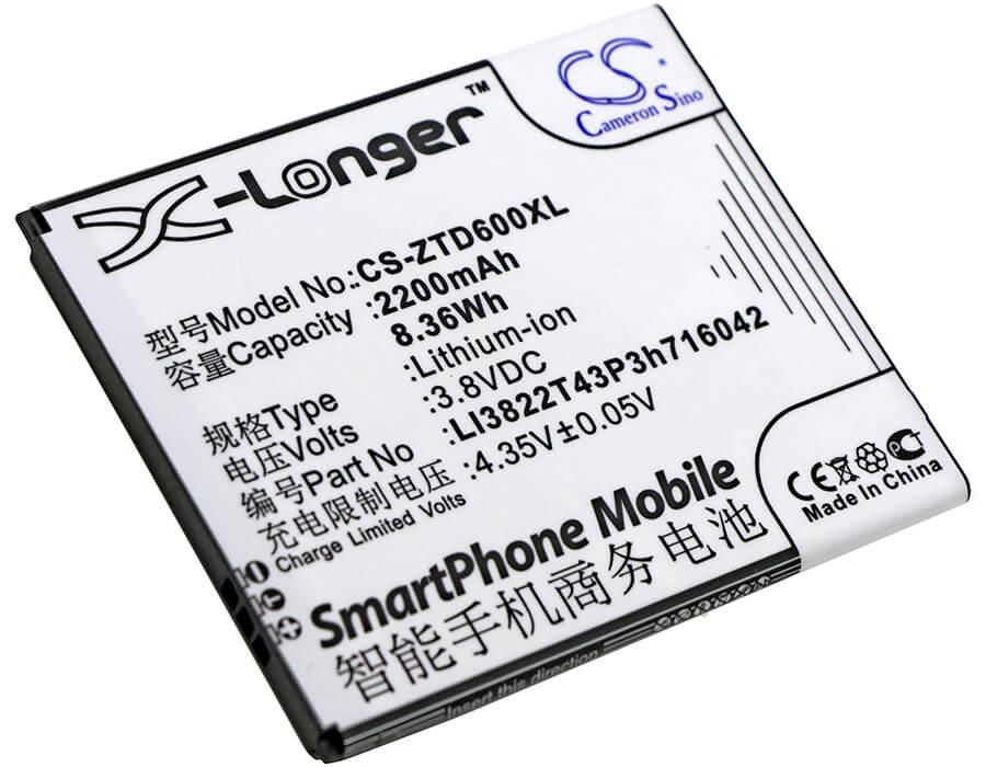 3.8V, 2200mAh, Li-ion Battery fits Zte, Blade D6, Blade D6 Dual Sim, 8.36Wh