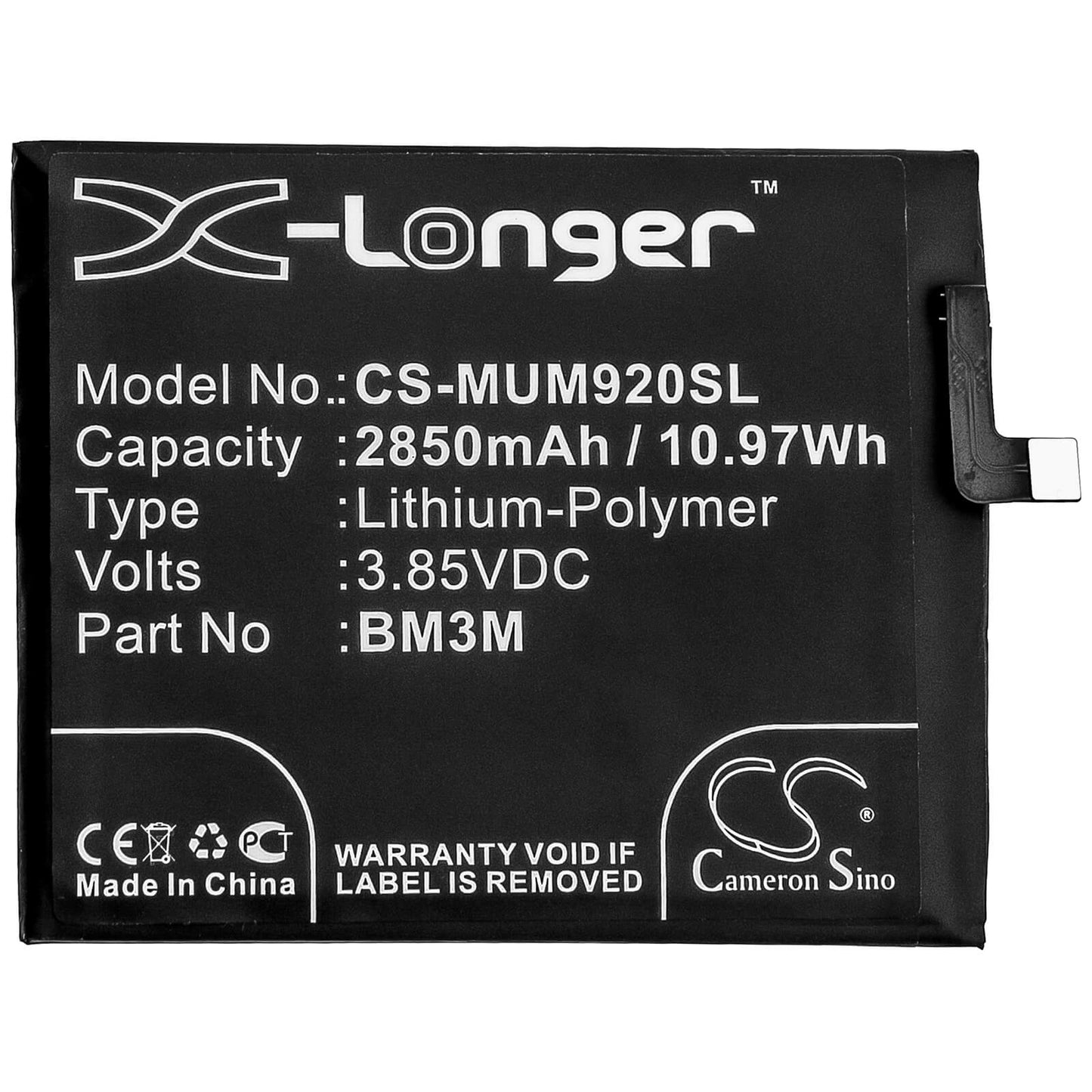 3.85V, 2850mAh, Li-Polymer Battery fits Xiaomi, Mi 9se, 10.9725Wh