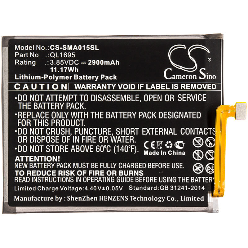 3.85V, 2900mAh, Li-Polymer Battery fits Samsung, Galaxy A01, Galaxy A01 2019, 11.165Wh