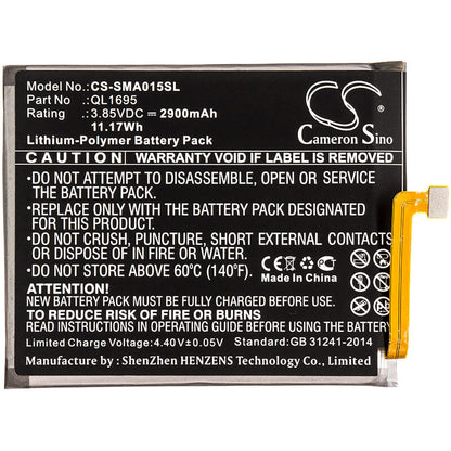 3.85V, 2900mAh, Li-Polymer Battery fits Samsung, Galaxy A01, Galaxy A01 2019, 11.165Wh