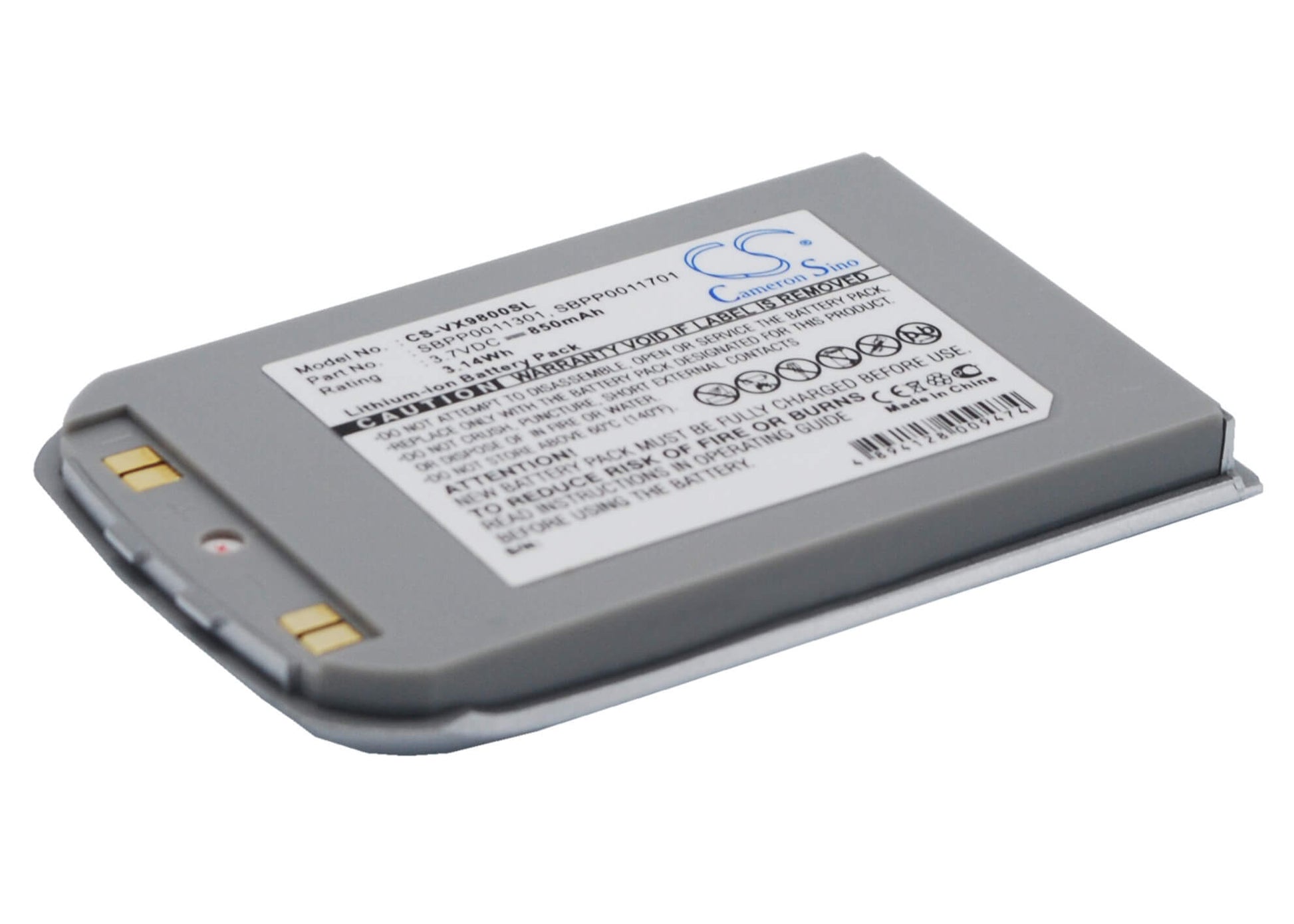 3.7V, 850mAh, Li-ion Battery fits Lg, V, Vx9800, 3.145Wh