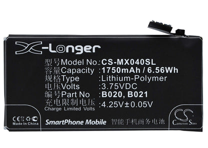 3.75V, 1750mAh, Li-Polymer Battery fits Meizu, M040, M045, 6.5625Wh