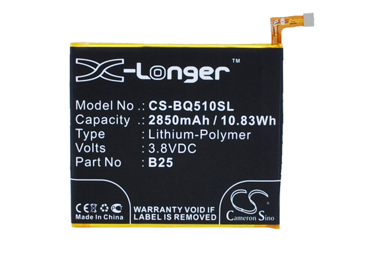 3.8V, 2850mAh, Li-Polymer Battery fits Bq, 759, 760, 10.83Wh