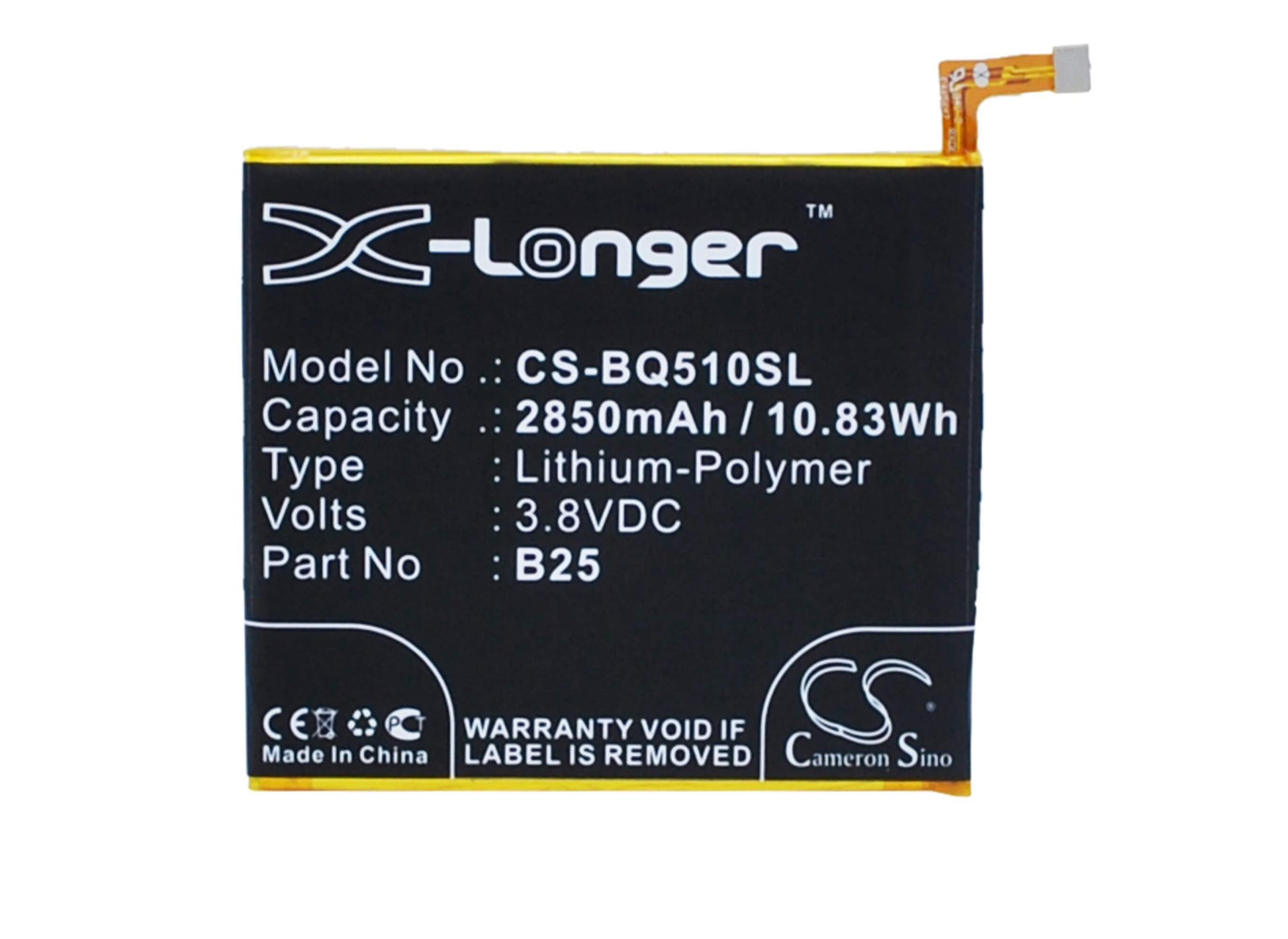 3.8V, 2850mAh, Li-Polymer Battery fits Bq, 759, 760, 10.83Wh