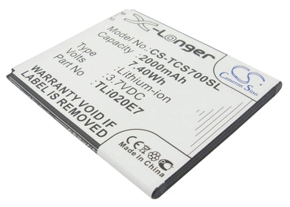 3.7V, 2000mAh, Li-ion Battery fits Tcl, J620, S700t, 7.4Wh