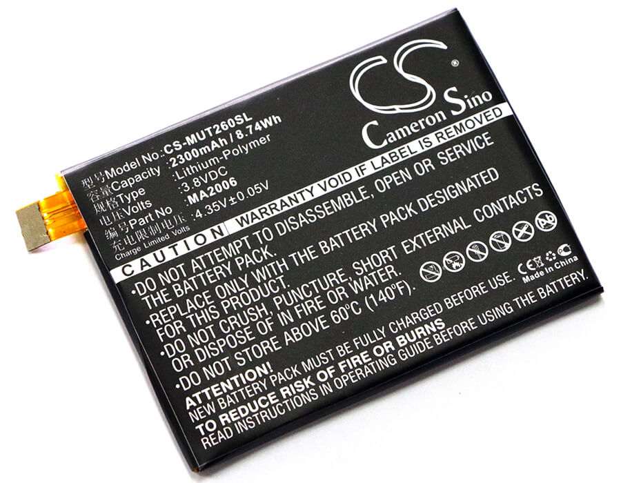 3.8V, 2300mAh, Li-Polymer Battery fits Meitu, Mk260, 8.74Wh