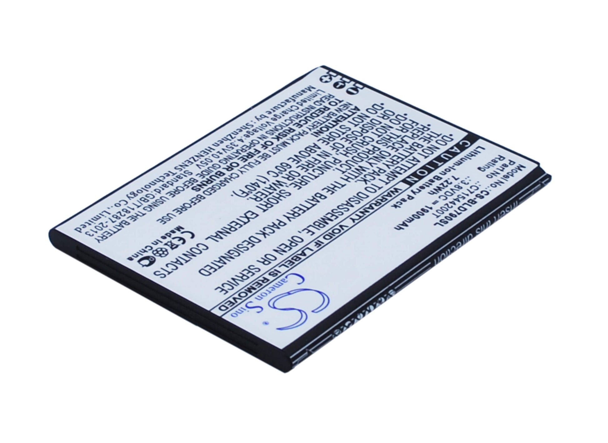 3.8V, 1900mAh, Li-ion Battery fits Blu, D790, D790l, 7.22Wh