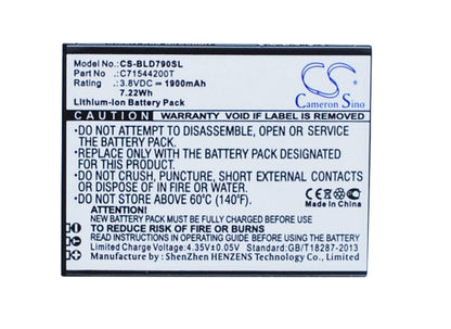 3.8V, 1900mAh, Li-ion Battery fits Blu, D790, D790l, 7.22Wh