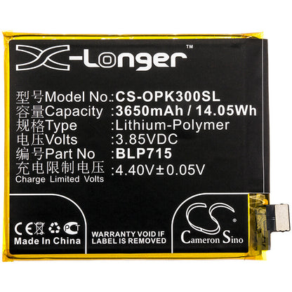 3.85V, 3650mAh, Li-Polymer Battery fits Oppo, K3, K3 Premium Edition, 14.0525Wh