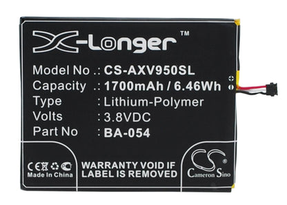 3.8V, 1700mAh, Li-Polymer Battery fits Aux, I7 Air, V950+, 6.46Wh