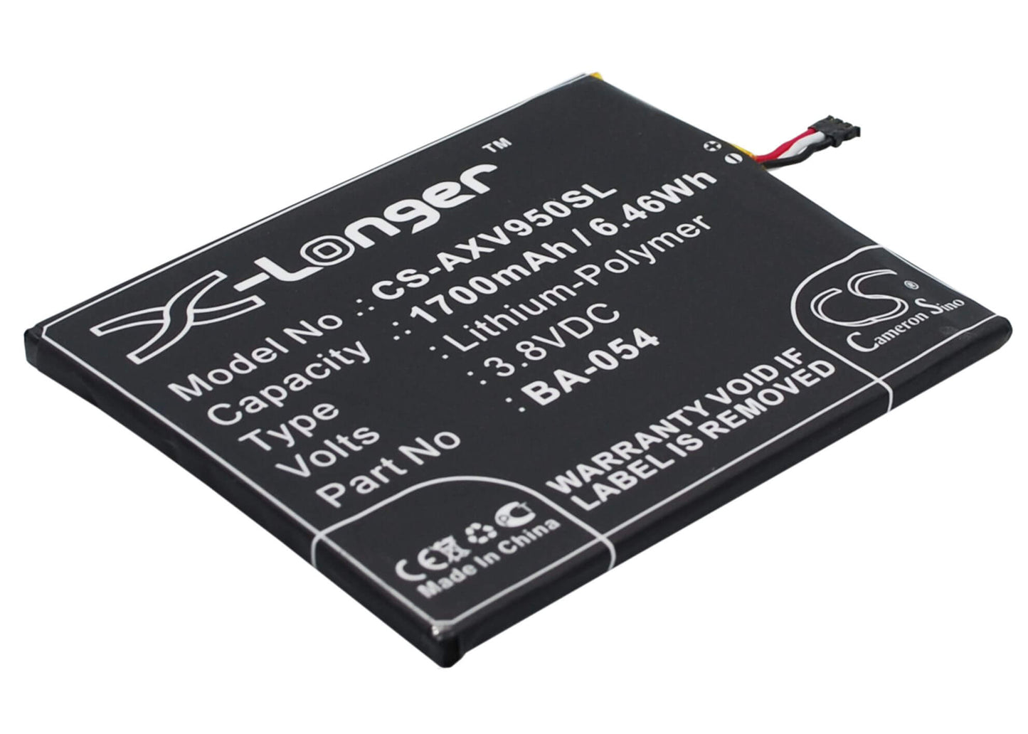 3.8V, 1700mAh, Li-Polymer Battery fits Aux, I7 Air, V950+, 6.46Wh