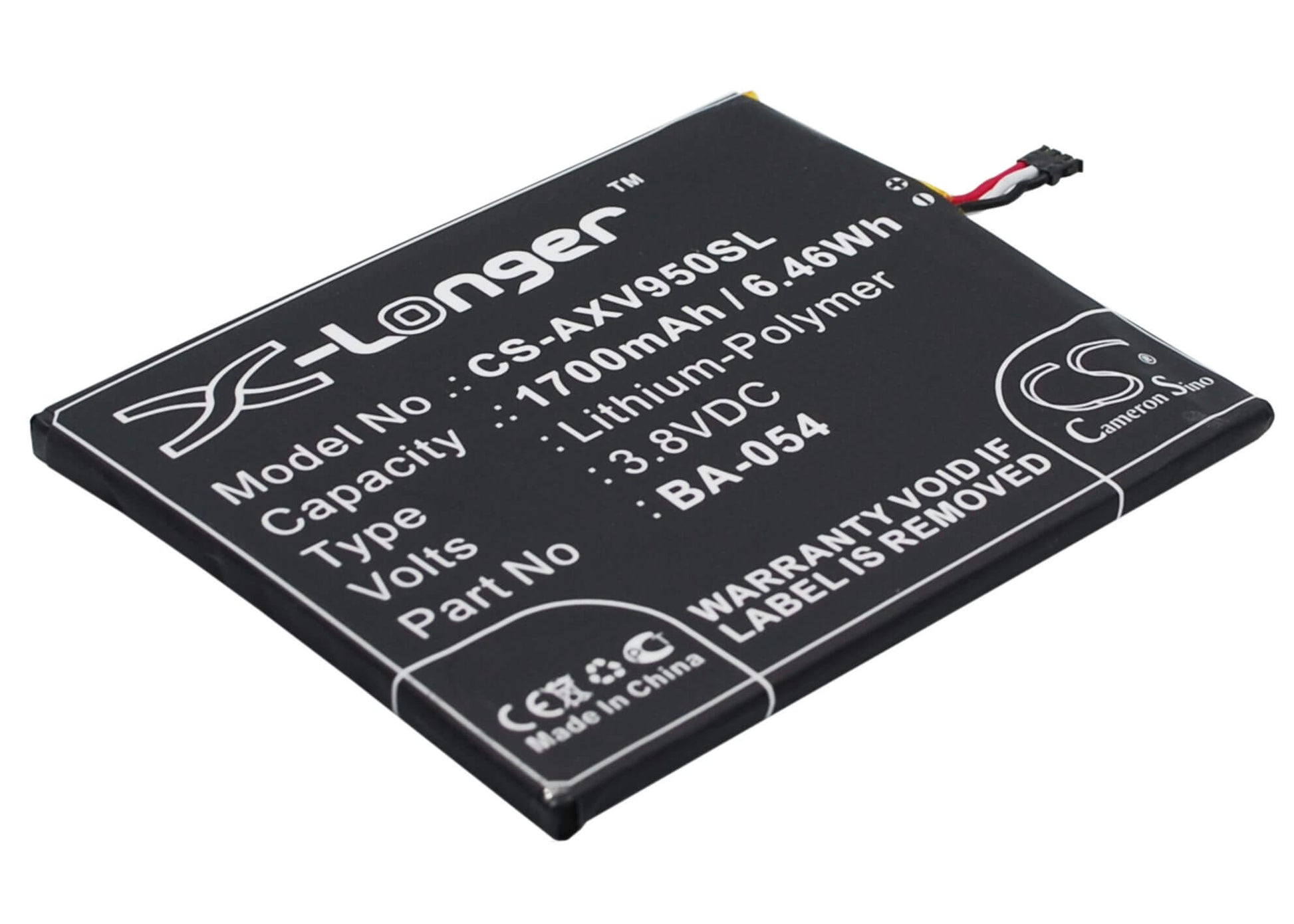 3.8V, 1700mAh, Li-Polymer Battery fits Aux, I7 Air, V950+, 6.46Wh