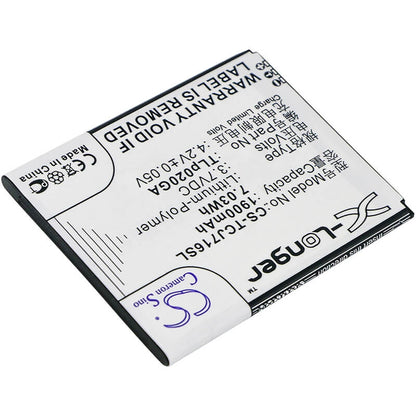 3.7V, 1900mAh, Li-Polymer Battery fits Tcl, J716d, 7.03Wh