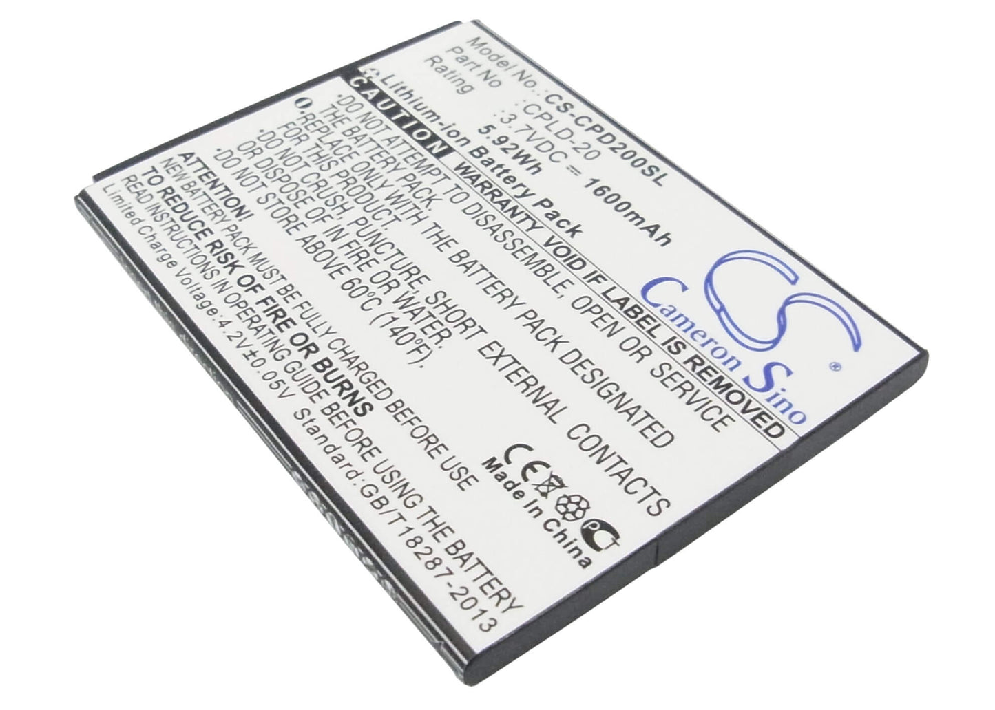 3.7V, 1600mAh, Li-ion Battery fits Coolpad, 8730, 8736, 5.92Wh