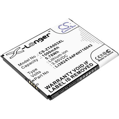 3.85V, 1500mAh, Li-ion Battery fits Zte, 602zt, A521, 5.775Wh