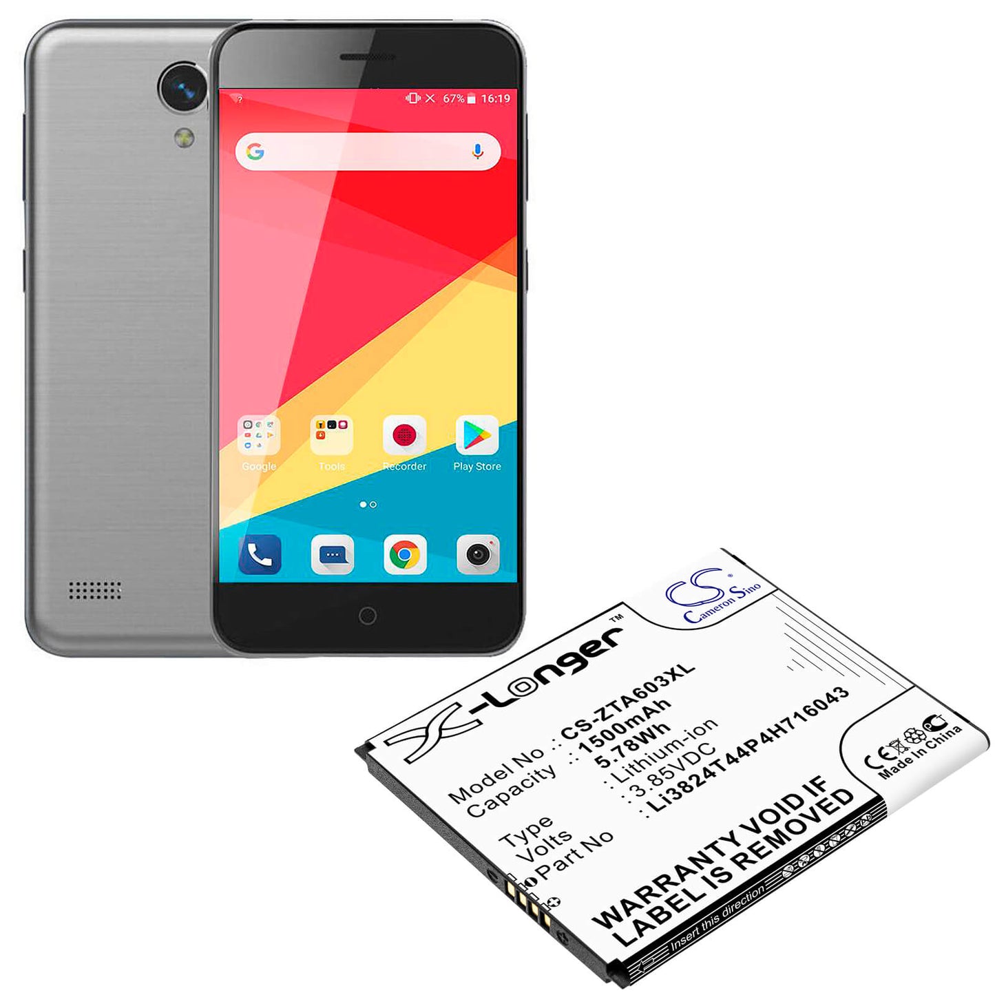3.85V, 1500mAh, Li-ion Battery fits Zte, 602zt, A521, 5.775Wh