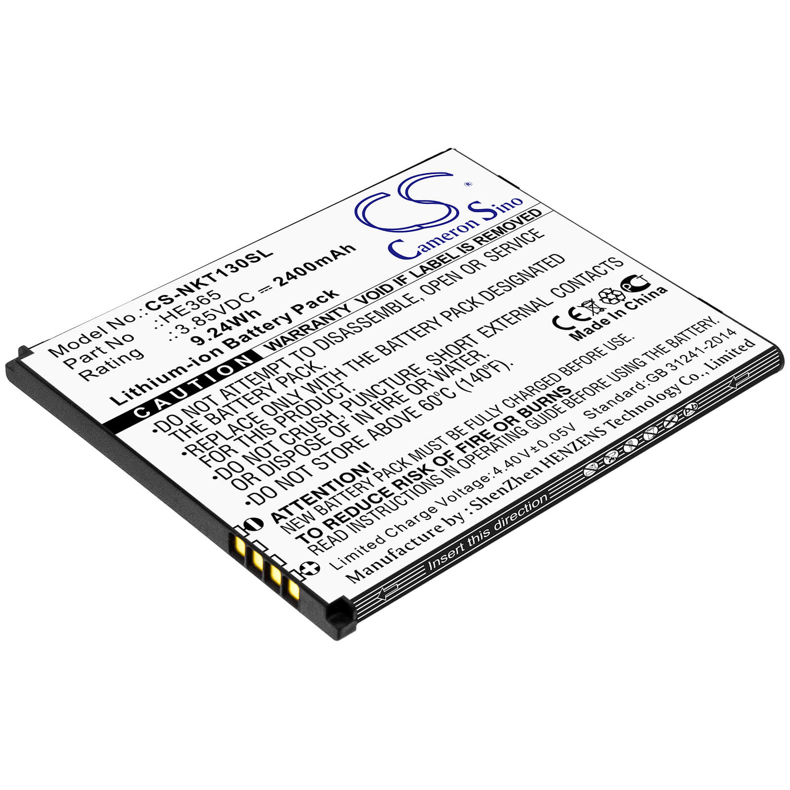 3.85V, 2400mAh, Li-ion Battery fits Nokia, Nokia 1 Plus, Ta-1111, 9.24Wh