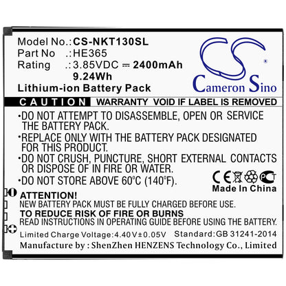 3.85V, 2400mAh, Li-ion Battery fits Nokia, Nokia 1 Plus, Ta-1111, 9.24Wh