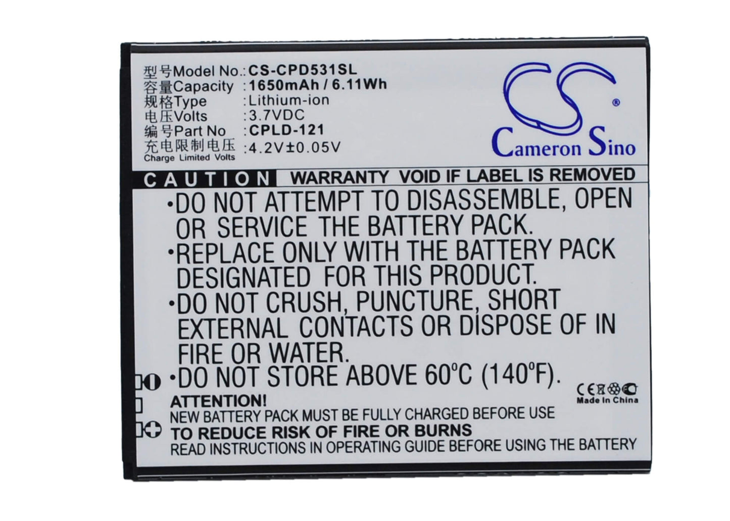 3.7V, 1650mAh, Li-ion Battery fits Coolpad, 5311, 7251, 6.105Wh