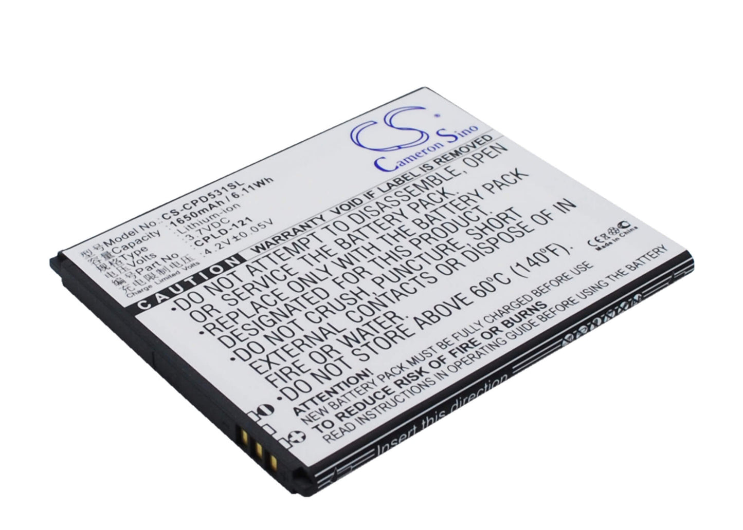 3.7V, 1650mAh, Li-ion Battery fits Coolpad, 5311, 7251, 6.105Wh