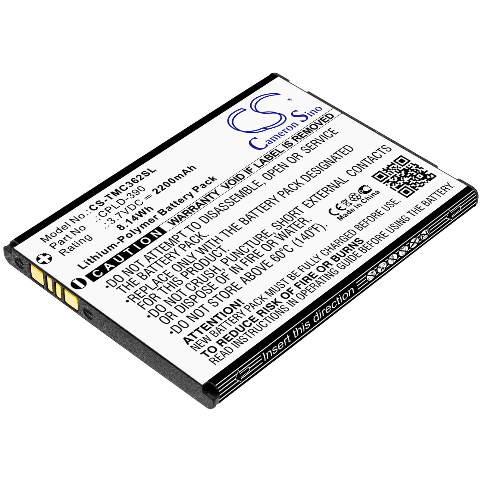 3.7V, 2200mAh, Li-Polymer Battery fits Coolpad, Catalyst 3622a, 8.14Wh