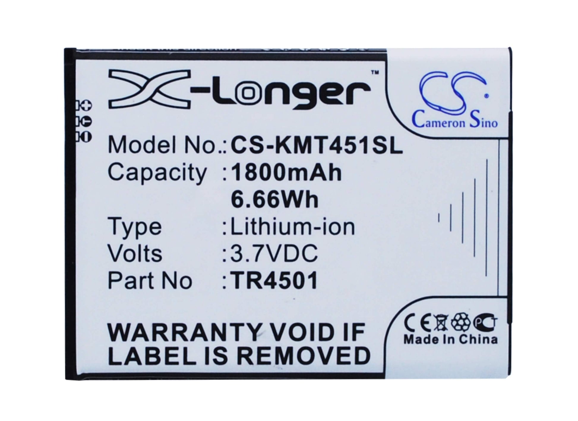 3.7V, 1800mAh, Li-ion Battery fits Archos, 50 Titanium 4g, A50 Titanium 4g, 6.66Wh