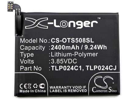 3.85V, 2400mAh, Li-Polymer Battery fits Alcatel, 1x Evolve, 1x Evolve 5059z, 9.24Wh