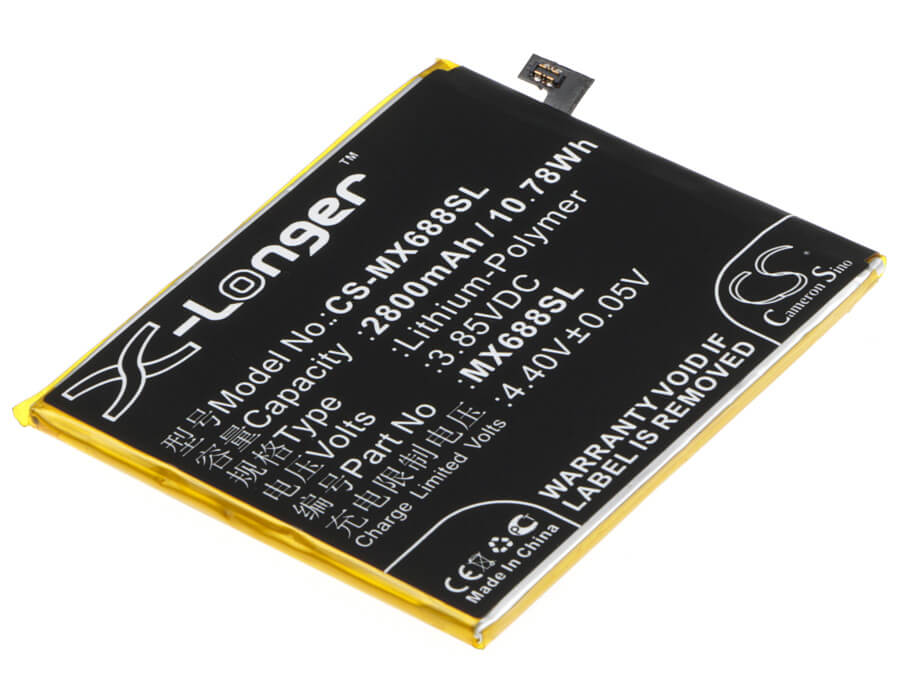 3.85V, 2800mAh, Li-Polymer Battery fits Meizu, M3, M3 Mini, 10.78Wh