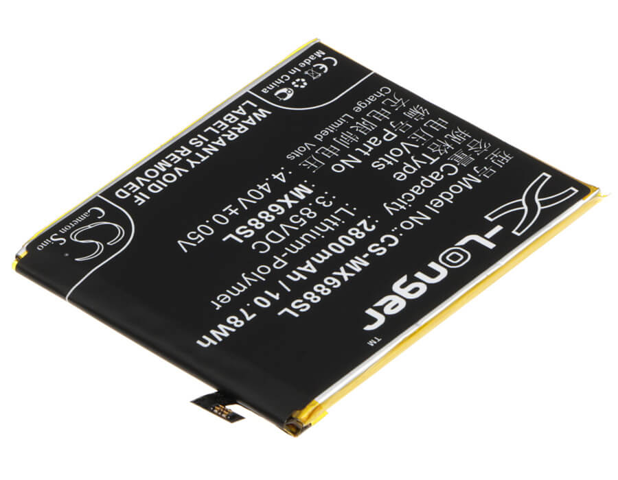 3.85V, 2800mAh, Li-Polymer Battery fits Meizu, M3, M3 Mini, 10.78Wh