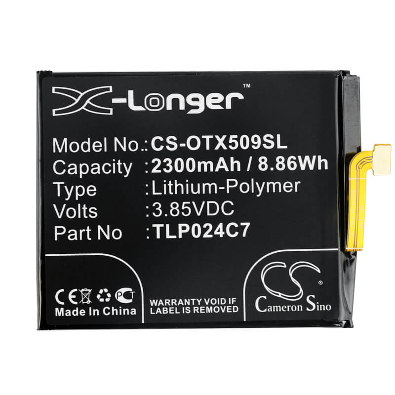 3.85V, 2300mAh, Li-Polymer Battery fits Alcatel, 1x, 1x Dual Sim, 8.855Wh