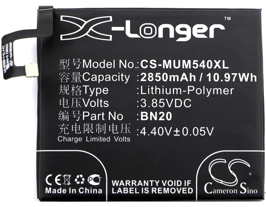 3.85V, 2850mAh, Li-Polymer Battery fits Xiaomi, Meri, Mi 5c, 10.9725Wh