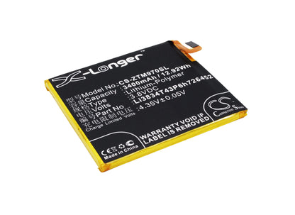 3.8V, 3400mAh, Li-Polymer Battery fits Zte, A450, Blade A450, 12.92Wh