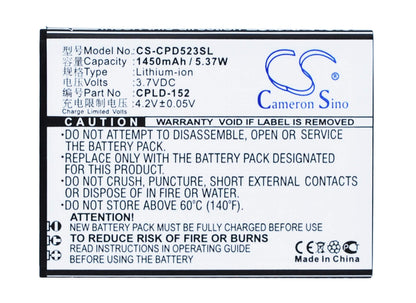 3.7V, 1450mAh, Li-ion Battery fits Coolpad, 5263, 5360, 5.365Wh