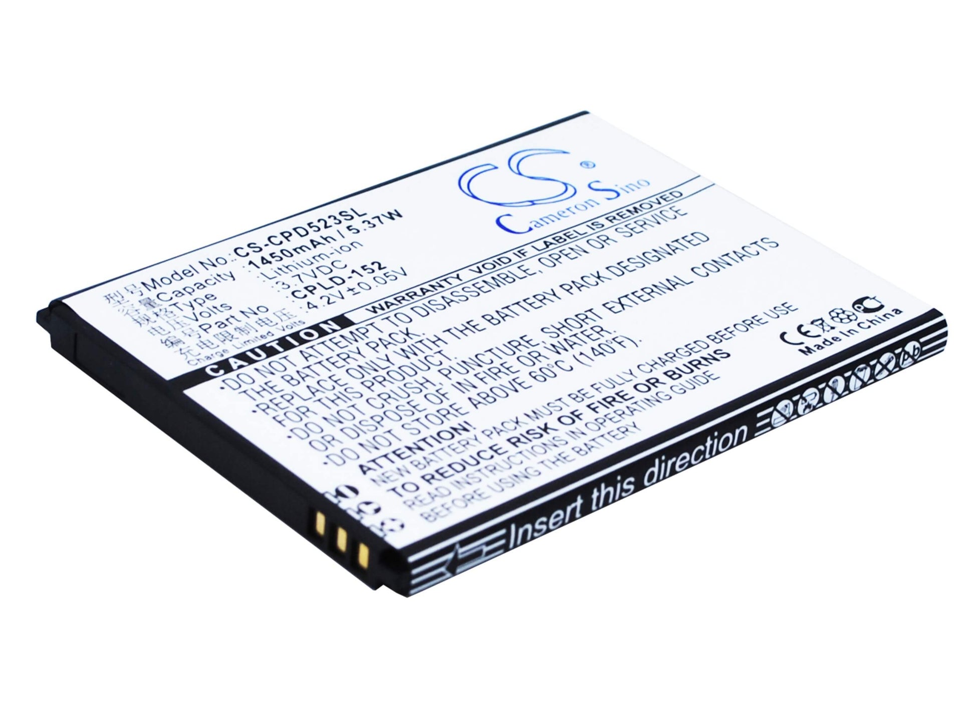 3.7V, 1450mAh, Li-ion Battery fits Coolpad, 5263, 5360, 5.365Wh