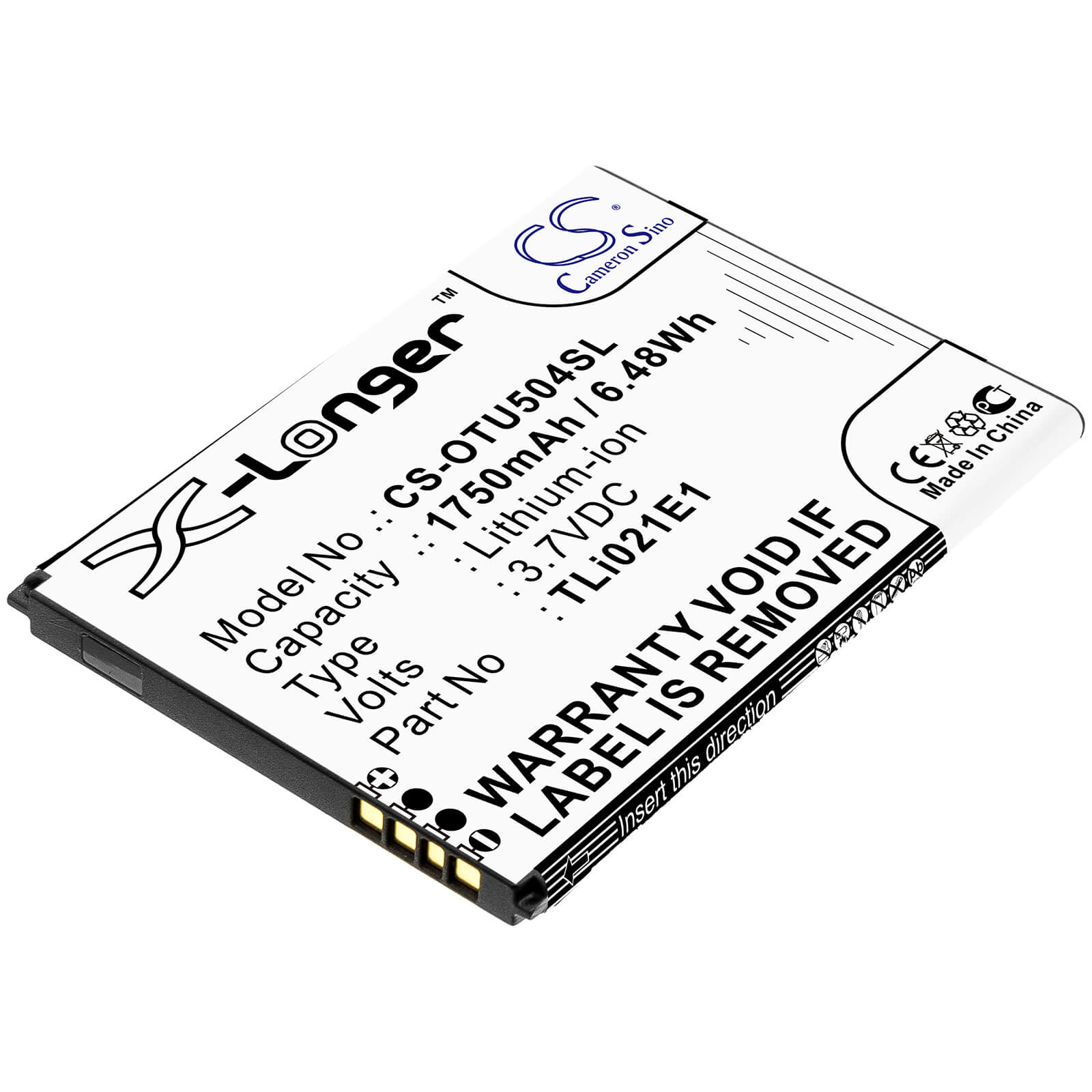 3.7V, 1750mAh, Li-ion Battery fits Alcatel, Ot-5047u, U5 Hd, 6.475Wh