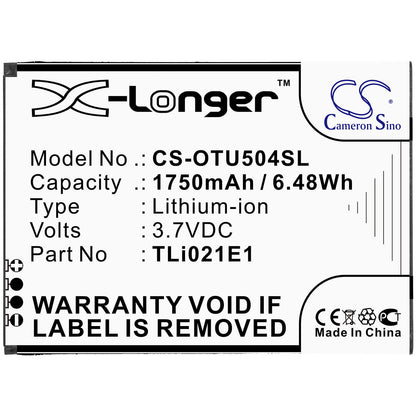 3.7V, 1750mAh, Li-ion Battery fits Alcatel, Ot-5047u, U5 Hd, 6.475Wh