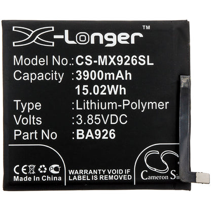 3.85V, 3900mAh, Li-Polymer Battery fits Meizu, 16xs, M1926, 15.015Wh