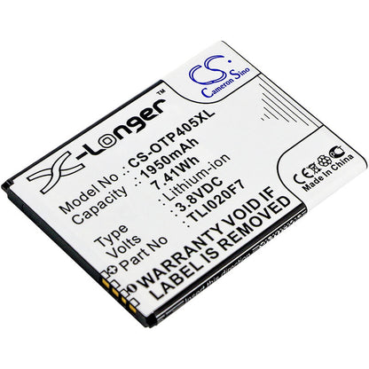 3.8V, 1950mAh, Li-ion Battery fits Alcatel, One Touch 4 5.0, One Touch Pixi 4 (5), 7.41Wh