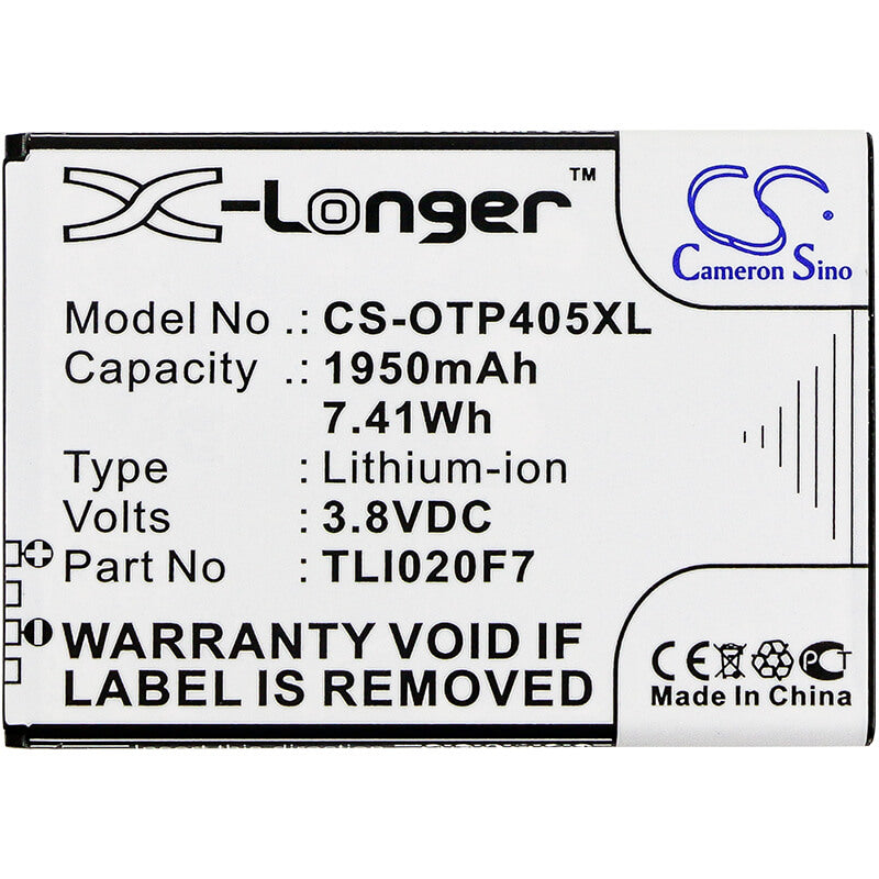 3.8V, 1950mAh, Li-ion Battery fits Alcatel, One Touch 4 5.0, One Touch Pixi 4 (5), 7.41Wh